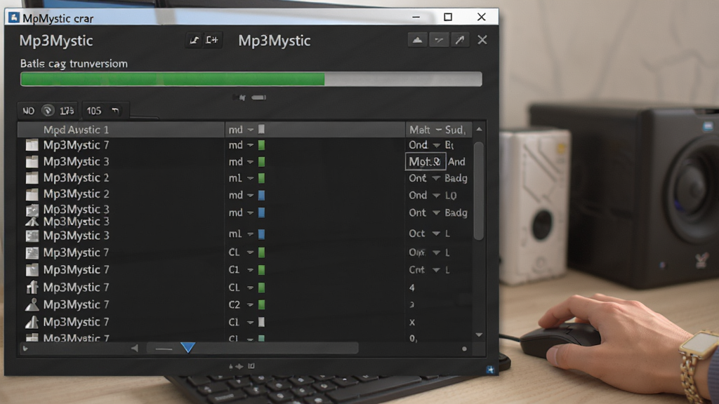 һ��չʾ���������� Mp3Mystic ������������ת����Ƶ�ļ��ĳ���ͼ���������н��������ļ��б����Ա���һֻ�����ڲ�����꣬�����Χ���ɣ������������޶���Ԫ��