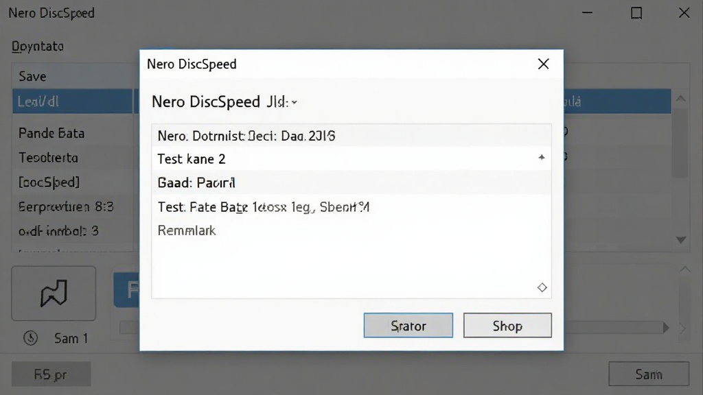 һ��չʾ Nero DiscSpeed ���Խ����������ͼƬ����������ʾ����Ի���Ͳ��������б����������࣬������ť���������ʸɾ����޶���Ԫ��