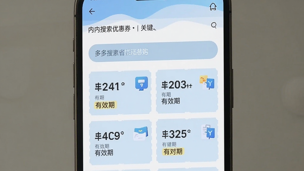 ���ʡǮ��Ӧ���������Ż�ȯ���棬�ֻ���Ļ��ʾ�ؼ����������·�����������Ż�ȯ����б���ÿ��ȯ��������Ч�ڱ�ǩ��ǳ��ɫ������ƽ����Ʒ�񣬻���ɾ����࣬��������