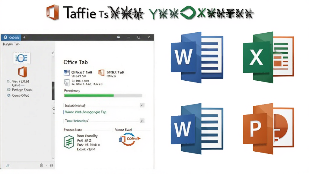 һ��չʾ Office Tab ���� Office �汾���ݵ�ʾ��ͼ��������������װ������ Office ͼ����ϣ�����Ϊ��లװ�򵼡��Ҳ� Word Excel PowerPoint ͼ�꣬�Ű�Գƣ����Ϊ�ɾ��Ĳ�Ʒչʾ�磬ϸ�ڰ����汾�����֡���װ�������������Ա�ʶ�����ʸ��塢�ɾ����޶���Ԫ��