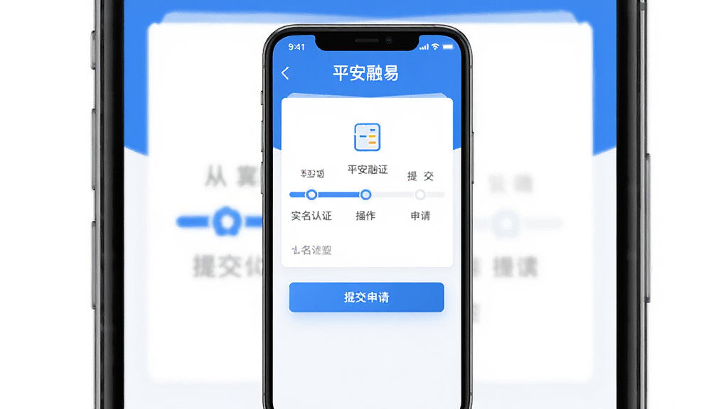 ƽ������APP������̽����ͼ������չʾ��ʵ����֤���ύ����Ĳ�������ҳ�棬�ֻ���Ļ����ʾ���������̽������Ͳ�����ť������ɫ������ƽ����Ʒ�񣬻������࣬���廭��