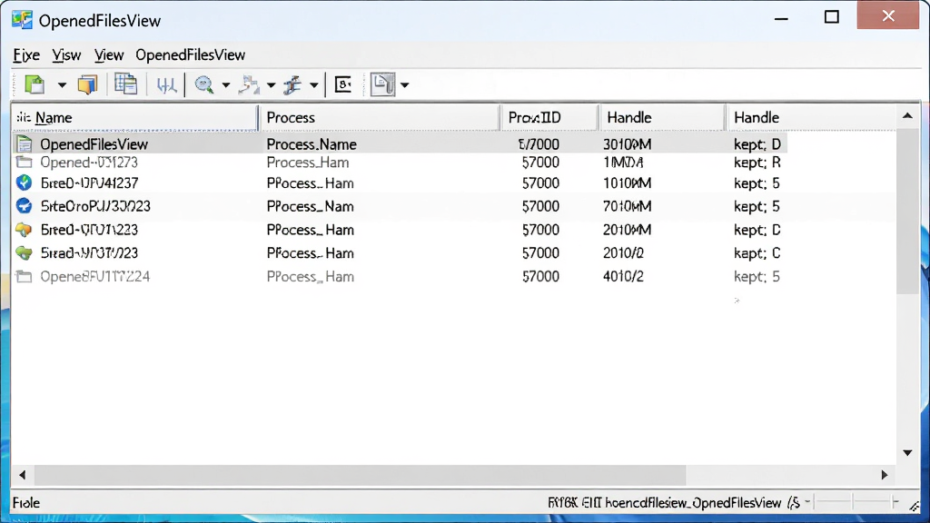 OpenedFilesView �����������ͼ���������֡�OpenedFilesView����������һ�� Windows ϵͳ���ڽ�ͼ��������չʾ�ļ�����б��������ļ�����������������ID��������͵��У�����Ϊǳɫ���⣬�������������Ϊ��ʵ������ͼ��ϸ�ڰ����˵�������������״̬���������������ɾ����޶���Ԫ��
