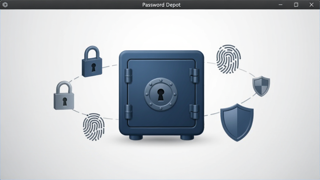 Password Depot �����������ͼ������������һ������ɫ�������뱣����ͼ�꣬��Χ���������Ρ�ָ�ơ����ƵȰ�ȫԪ�أ�����Ϊ�ɾ���ǳ��ɫ���䣬�����������Լ�������������޶������ֺ�����װ��