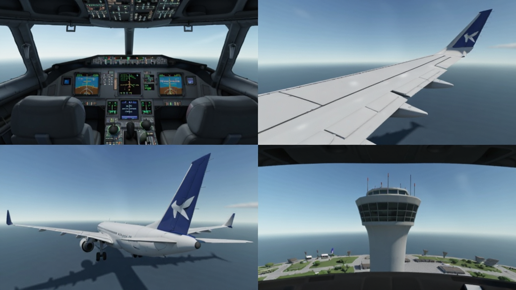 һ��չʾ Inflight ���ӽ��л����ܵ�Ԥ��ͼ������ָ�Ϊ�ĸ����򣬷ֱ���ʾ��ʻ�ա���������β����̨�ӽǣ�ÿ�������ж�Ӧ�ķɻ����棬���ͳһ�������������ɾ��޶���Ԫ��