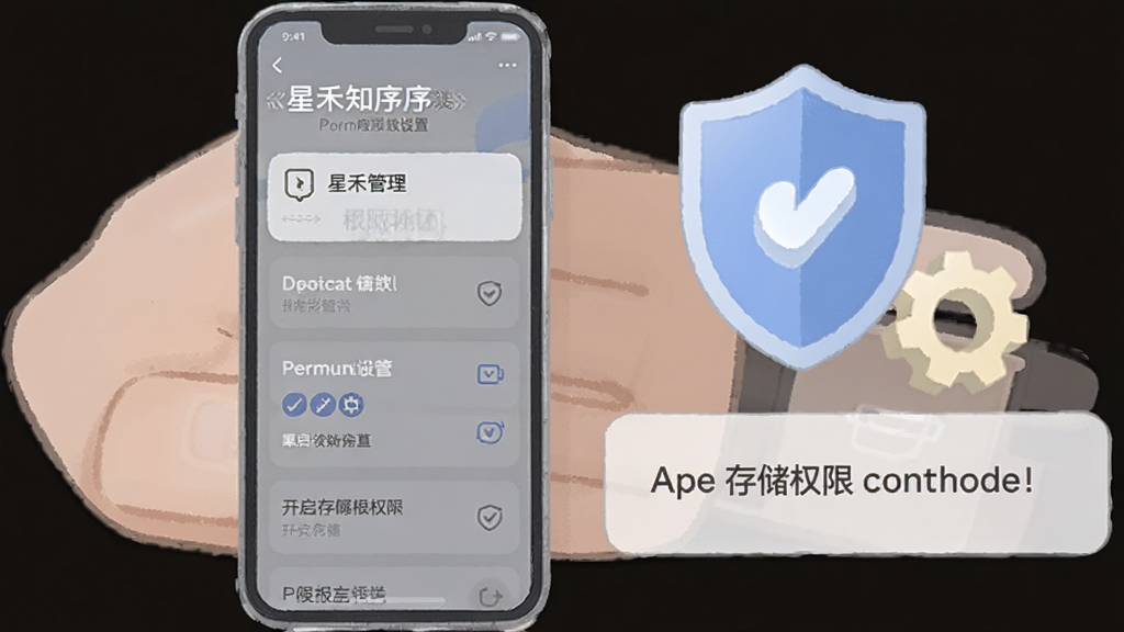 һ�Ź����Ǻ�֪��װȨ�����õ�ʾ��廭��������һ���ֻ���Ļ��ʾȨ�޹����б����Ա��ж��ƺͳ���ͼ�꣬��ʾ�û������洢Ȩ�ޣ�������ƽ����ɫ����ͣ����ʸɾ����޶���Ԫ��