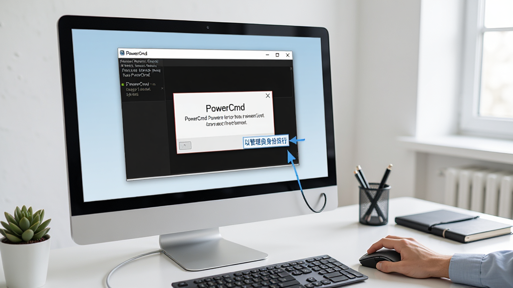 PowerCmd�������й����Ų�ʾ��ͼ������չʾһ��������Ļ����Ļ����ʾ��PowerCmd���ں�һ�����󵯴����Ա���һֻ������������ڵ�����Թ���Ա�������С�ѡ�����������İ칫�������дʵ�������������ɾ��޶���Ԫ��