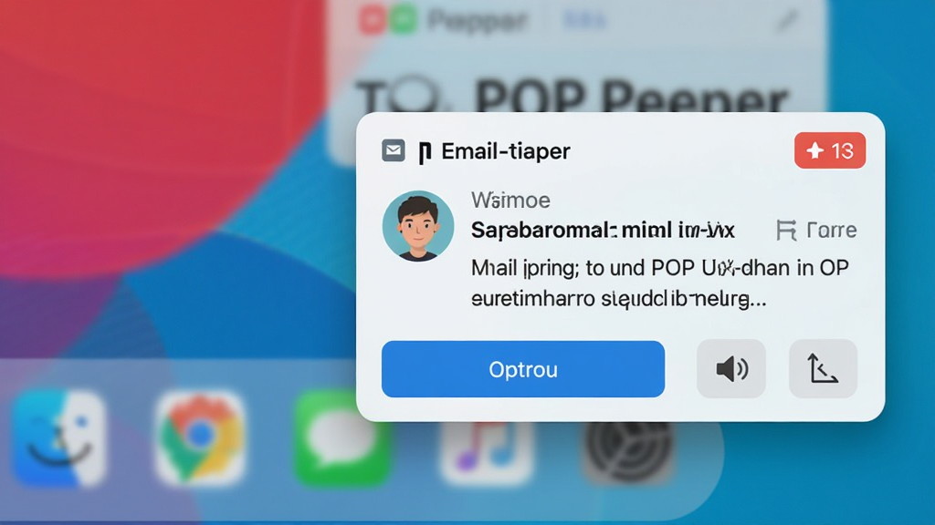 �������ơ�POP Peeper�����ʼ����ѹ�����д������Ϊ��Ļ���½�ϵͳ���̵���֪ͨ���ڣ�����Ϊ֪ͨ���ھ���ƫ�ң��Ű����������ͷ���ʼ����⡢ժҪ���ݡ�������ť�����Ϊ��ˬ��ƽ����ƣ�ϸ����δ���ʼ������Ǳꡢ����ͼ�ꡢ��ݻظ�ͼ�꣬���ʸ��壬�ɾ����޶���Ԫ��