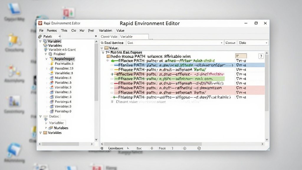 һ��չʾ Rapid Environment Editor ����������Ŀ�����ͼ���ͼƬ�������������������ڣ����Ϊ���α����б����Ҳ�Ϊ����ֵ�༭���򣬴�������ʾ PATH ����չ��״̬������·���Բ�ͬ��ɫ��ע��Ч����Ч�����Ϊ�ɾ���ǳ��ɫ�������棬��������רҵ�������������޶���Ԫ��