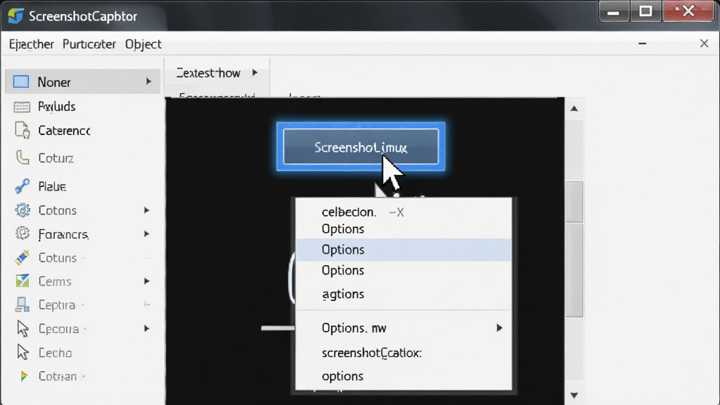 һ��չʾScreenshotCaptor����׽���ܵ�ͼƬ����������Ļ����һ���������棬���ָ������ͣ��һ����ť�ϣ���ť��Χ���ָ����߿��ʾ�ѱ���׽���·�������׽ѡ��˵������Ϊ����������ʾͼ������������ϸ�ڷḻ�����ʸ��壬�޶���Ԫ��
