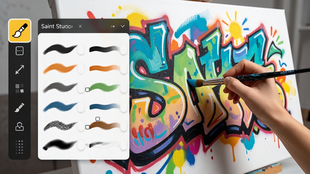 Saint Paint Studio ������滭����ʹ�ó��������������ڻ��Ʋ�ɫͿѻ����๤������������ͼ�꣬��ˢ�������չ�������������죬ϸ�����������ʸɾ����޶���Ԫ��
