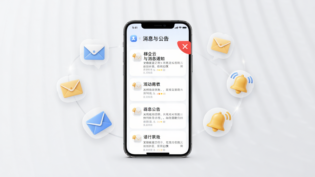 ��������Ϣ֪ͨ�빫�湦��ʾ��ͼ����������һ���ֻ�չʾ�����б����棬��Ļ���к�ɫδ���Ǳ꣬�ֻ���ΧƯ���ŷ������ͼ�꣬����Ϊǳ��ɫ��Լ��񣬻������࣬����ͻ�����޶���Ԫ�أ����廭��