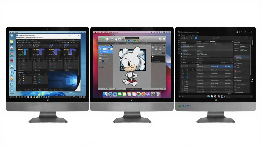 һ��������������Ļ��ɵĶ�ƽ̨չʾ�����������Ļ��ʾ Windows ϵͳ�µ� Sonic Visualiser ���棬�м���Ļ��ʾ macOS ϵͳ�µ��������棬�Ҳ���Ļ��ʾ Linux ϵͳ�µ��������棬����Ϊ�����������й�ͼ�����Ϊ�������ϸ�ڰ�����ͬ����ϵͳ������Ԫ�ء��������� Sonic Visualiser ��ÿ���ϵ���ʾ�����������������޶���Ԫ��