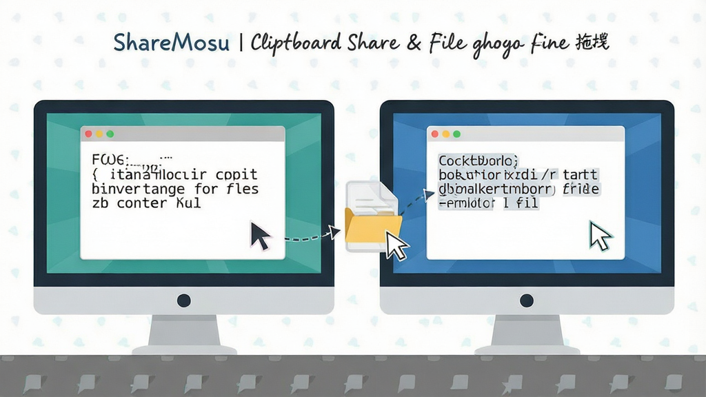 һ��չʾ ShareMouse �����干�����ļ���ק���ܵ�ͼƬ��������һ̨������Ļ����ʾ���Ƶ��ı����ݣ���һ̨������Ļ����ʾճ������ı���ͬʱ��һ���ļ�ͼ�����������Ļ��ק���Ҳ���Ļ��������Ϊ��ƽ���칫�廭�磬����������ϸ�ڰ����ļ�ͼ�ꡢ��ꡢ��Ļ���棬�����������ɾ����޶���Ԫ��