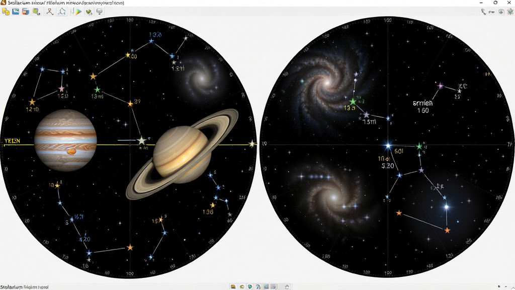 �������Ĺ�Stellarium��ʵ�ǿ�ģ�⹦��չʾ������Ϊ���������г��ֵ�����ҹ�գ����������ʾľ���������ڻƵ����ϵ�λ�ã��Ҳ�Ϊ�Ի����������ǵ�������ע�����ֲ���ȫ����ͼ�������棬�Ű��������������ǵȱ�עΪ�Ӿ��ص㣬���Ϊ��ѧ���ӻ���������Ⱦ��ϣ�ϸ�ڰ����ǵ���ɫ���졢���ǹ⻷������ģ����ߣ����ʸ��塢�ɾ����޶���Ԫ��