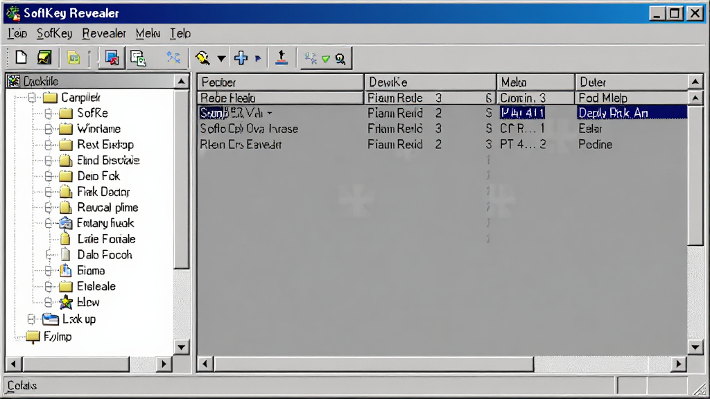 SoftKey Revealer �����������ͼ������Ϊ���ھ��в��֣����Ϊ���ܷ������β˵����Ҳ�Ϊ��Կ�б�չʾ��������Ϊ�˵����͹�������������þ��� Windows Ӧ�÷��ϸ�ڰ������������ֱ�ǩ���б���ͷ������������������������ɾ����޶���Ԫ��