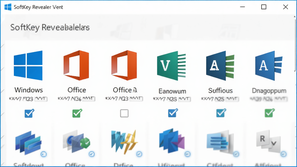 SoftKey Revealer ������֧��ʾ��ͼ������Ϊ����������չʾ Windows��Office �ȶ���ͼ�겢�����У�����Ϊ�����б������Ϊ�������磬ϸ�ڰ���ͼ���·�����Կ���֡���ѡ״̬����������������ɾ����޶���Ԫ��