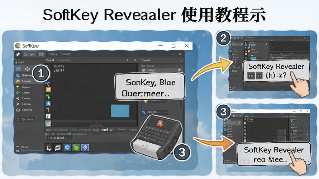 SoftKey Revealer ʹ�ý̳�ʾ��ͼ������Ϊ����������������ע������Ϊ�ֲ���ͼƴ�ӣ����Ϊ��ѧͼ�ķ磬ϸ�ڰ�����ͷָʾ��������š�����˵���򣬻�������������ɾ����޶���Ԫ��