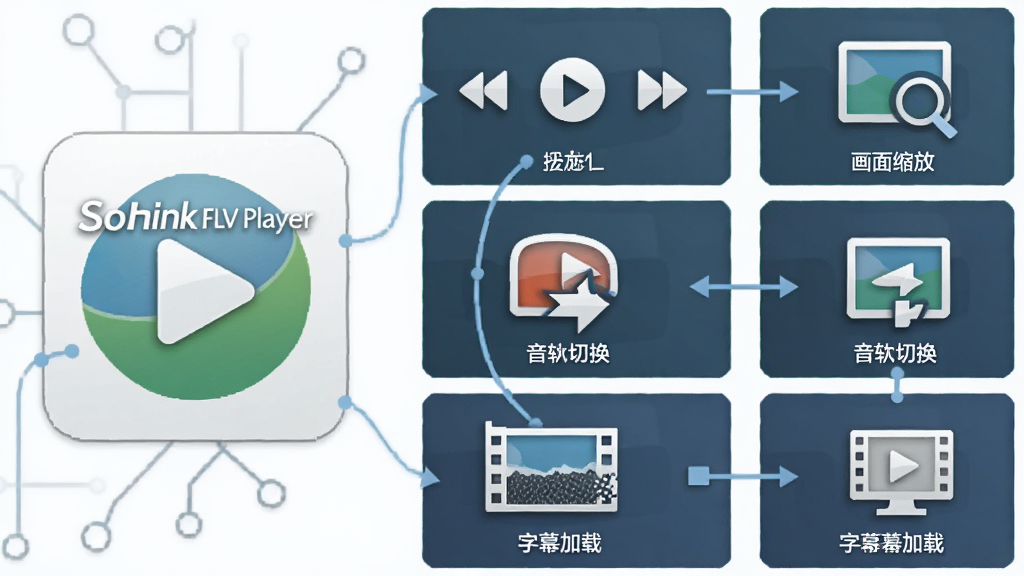 �������� Sothink FLV Player �Ĺ���չʾͼ���������Ϊ����ͼ�꣬�Ҳ���ͼ�껯��ʽչʾ�������ģ�飬�������ſ��ơ��������š������л�����Ļ���صȣ����ֲ����������У����Ϊ��ƽ���Ƽ��У�ϸ�ڰ���ģ���������֡�����ͼ�ꡢ���������������������ɾ����޶���Ԫ�ء�