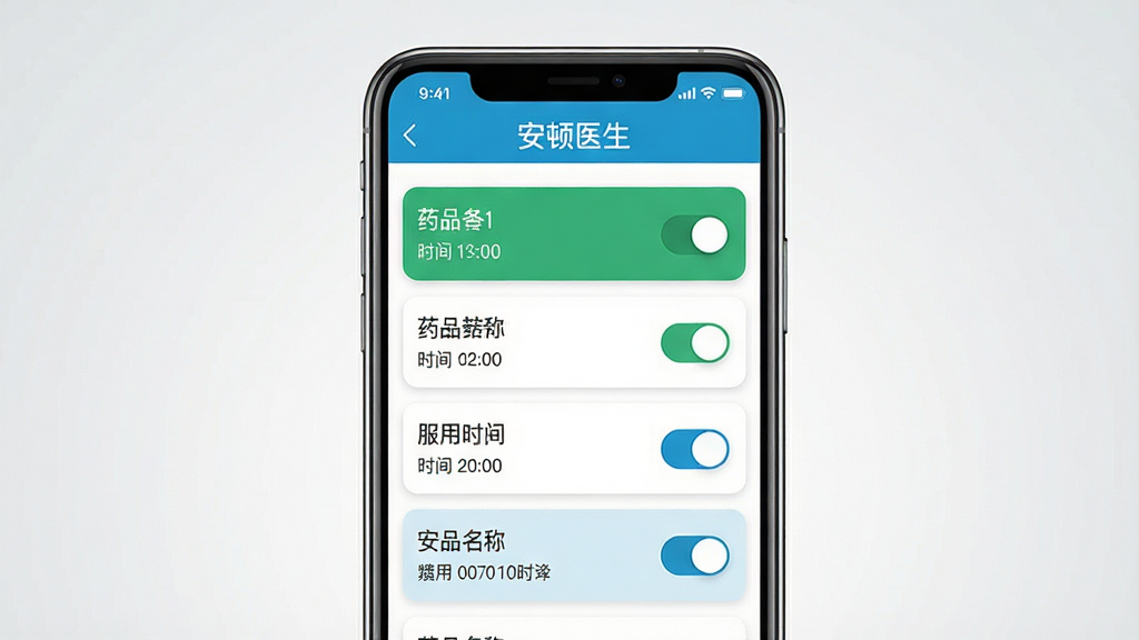 ����ҽ����ҩ�������ý��棬�ֻ���Ļ��ʾ�����б���ÿ�����Ѱ���ҩƷ���ơ�����ʱ��Ϳ��ذ�ť�����涥����