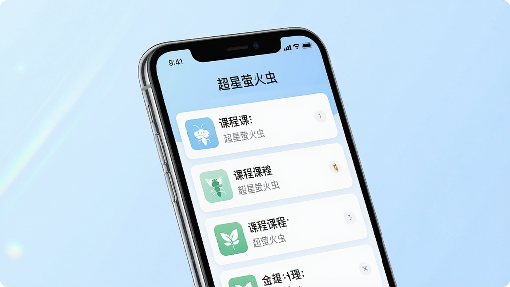 һ��չʾ����ө����ֻ�Ӧ���������ͼƬ������������һ�������ֻ�����Ļ��ʾ�ż��Ŀγ��б����棬�����С�����ө��桱���ֱ�ʶ����������͵�ǳ��ɫ���䣬��������������ִ���Լ��ϸ�����ֻ���Ե����΢���⣬���ʸ��壬�ɾ����޶���Ԫ��