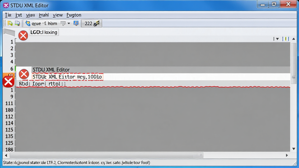 �������ơ�STDU XML Editor��У�鹦��ʾ��ͼ������Ϊ�����༭����ʾ��ɫ�����ߴ�����ʾ��ײ�״̬��˵��������Ϊȫ���༭���棬�Ű�ͻ�������У����Ϊдʵ������ͼ�磬ϸ�ڰ����кš�����ͼ�ꡢ��ʾ���֣����ʸ��壬�ɾ����޶���Ԫ��