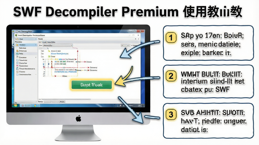 һ��չʾSWF Decompiler Premiumʹ�ý̵̳�ͼƬ������Ϊ������Ļ�����������������Աߵ��ְ��ֲ����ע������Ϊ���������ͼ���Ҳಽ��˵�����ֿ��Ű�Ϊ�̳�ͼ�ķ�񣬷��Ϊ����ֱ�۵Ľ�ѧʾ��ͼ��ϸ�ڰ�����ͷָʾ����ű�ǩ��������ť���������ʸ���ɾ��޶���Ԫ��