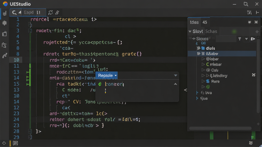 UEStudio ����༭������дͼ������Ϊ C++ Դ�ļ��༭���ڣ�����������ʾ��ɫ�﷨�����Ĵ���飬����к����������Ҳຯ���б�����չʾ���Ա���Ű����רҵ�����Ϊ�ִ� IDE �Ƽ��磬ϸ�ڰ����Զ���ȫ������ʾ�����Ÿ�����ԡ������۵���ͷ�����ʸ��� �ɾ� �޶���Ԫ��