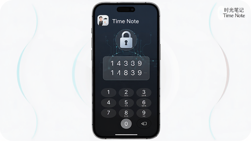һ��չʾʱ��ʼ�(Time Note)��˽��ȫ���ܵ�ͼƬ������Ϊ�ֻ���Ļ�ϵ����������棬����Ϊ������ʾ������������Ű������ˣ����Ϊ��ȫ�Ƽ�����ƣ�ϸ�ڰ�������ͼ�ꡢ���ּ��̡�ʱ��ʼ�Ӧ��ͼ�꣬���������ɾ��޶���Ԫ��