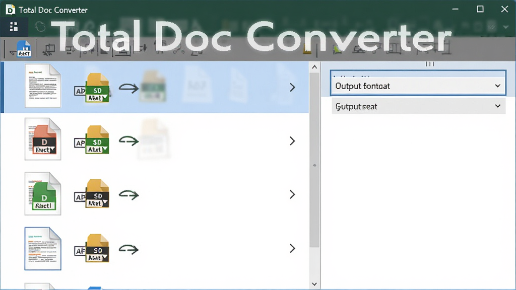 Total Doc Converter ����ת������չʾ�����������������ж���ĵ��ļ��������б������Ϊ���ҷ���������ļ����У��Ҳ������ʽ�����˵����Ű����룬���Ϊ��ˬ�칫�����磬ϸ�ڰ����ļ�����ͼ����ʽͼ�ꡢת����ͷ�����ʸ���ɾ������������ֱ�ע 
