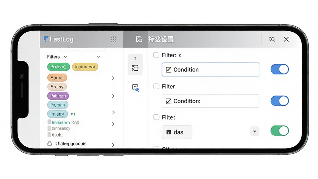 FastLog���ܽ���չʾ������Ϊ�ֻ���Ļ����ʾ��־�������ǩ������壬����Ϊ���ҷ��������½ṹ���Ű����������Ϊ�������磬ϸ�ڰ�����ɫ��ǩ��������������򡢿��ذ�ť�����ʸ��壬�ɾ����޶���Ԫ��