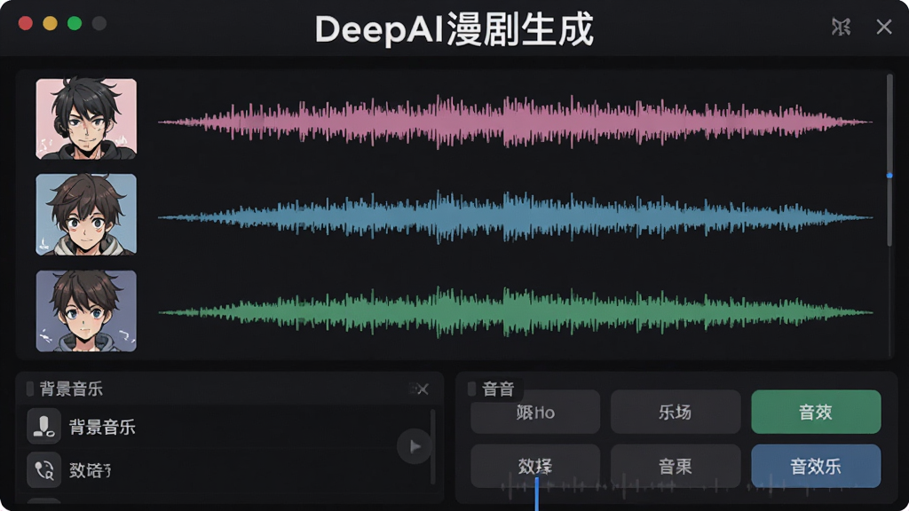DeepAI��������AI��������Ч������壬������չʾ�����ɫͷ���Ӧ��ͬ�������Σ��·��б�������ѡ���б�����Ч��ť��������ע