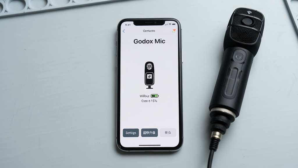 һ��չʾ�����ֻ���Ļ��ͼƬ����Ļ������ʾGodox MicӦ�ó��������棬���涥����