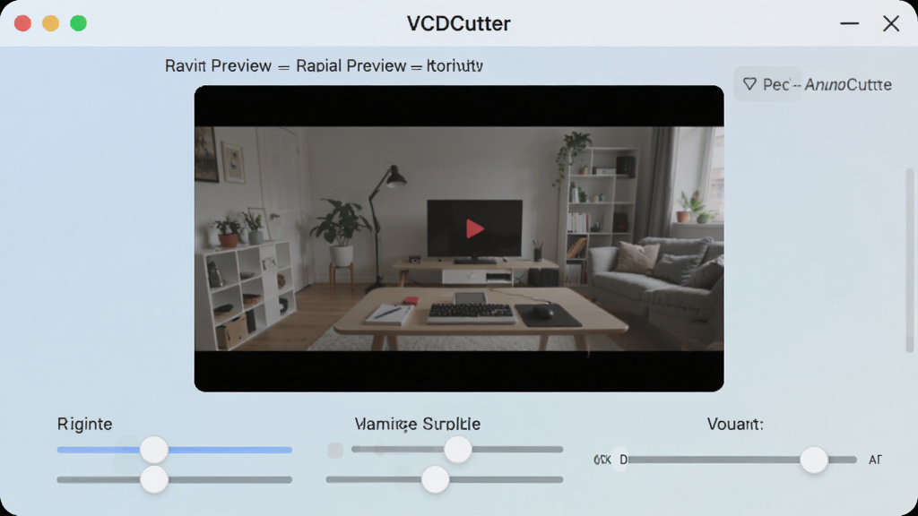 VCDCutter ʵʱԤ�������������壬Ԥ��������ʾ��Ƶ���棬�·������ȡ��Աȶȡ��������飬������ɫ��ͣ����ֽ��գ������������ʺ���Ϊ����չʾͼ