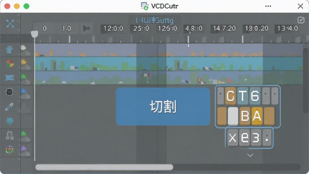 VCDCutter �����������ݼ���ʾͼ����������ʾʱ���ᡢ�иť����̰���ͼ�꣬����ƽ������ɫ��ˬ�����ʸɾ����ʺϽ̳���ͼ