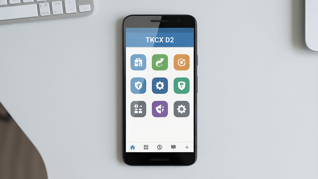 һ��չʾ TKCX D2 �����������ͼƬ�������������һ����׿�ֻ����ֻ���Ļ����ʾ TKCX D2 ����ҳ���֣��������������ơ�TKCX D2�����в��������ɹ���ͼ�꣬�ײ�Ϊ������������Ϊǳ��ɫ������滷��������ͻ���ֻ�����Ļ���ݣ����־��жԳƣ����Ϊ�ִ���ƽ�� UI չʾ���ϸ�ڰ���ͼ��Բ�ǡ�������������Ļ������Ȼ�����ʸ��塢�ɾ����޶���Ԫ��
