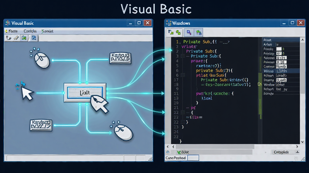 Visual Basic �¼��������ʾ��ͼ������չʾһ������ק�������ϵİ�ť�ؼ�����Χ�����Ŵ�������������̰��¡����ڼ��ص��¼�����·���ķ������ߣ����߻�۵��Ҳ�Ĵ���༭�������ж�Ӧ��Private Sub���̣�������Ϊ�Ƽ���ʮ���ʸ���廭�����������в�Σ�ϸ�ڰ������봰���е��﷨����������ؼ�������壬���ʸɾ��������޶���װ��Ԫ�أ��������ݰ���