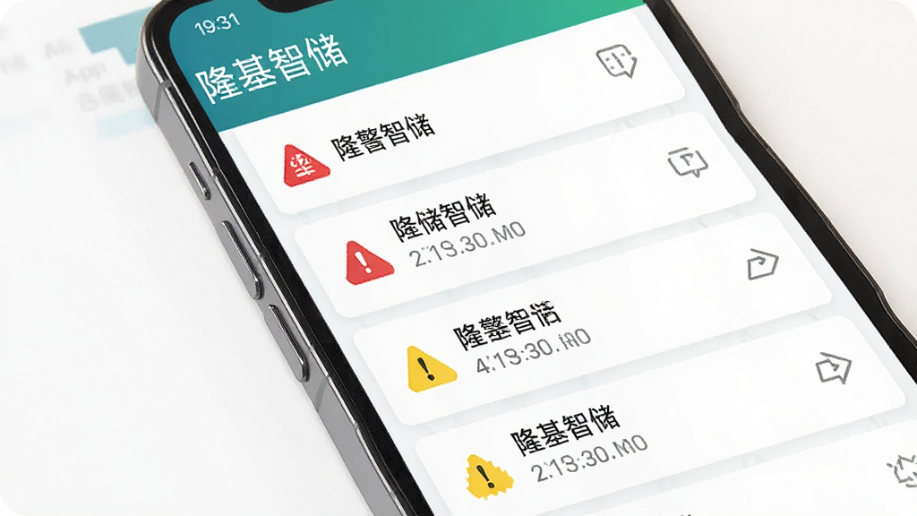 ����Ϊ�ֻ���Ļ��ʾ¡���Ǵ�App�ĸ澯�б����棬���ֲ������¹����б��ṹ�����Ϊ���������ƶ���UI��ϸ�ڰ�����ɫ���ɫ�澯ͼ�꼰ʱ��������ʸ���ɾ��޶���Ԫ�أ������д����֡�¡���Ǵ���