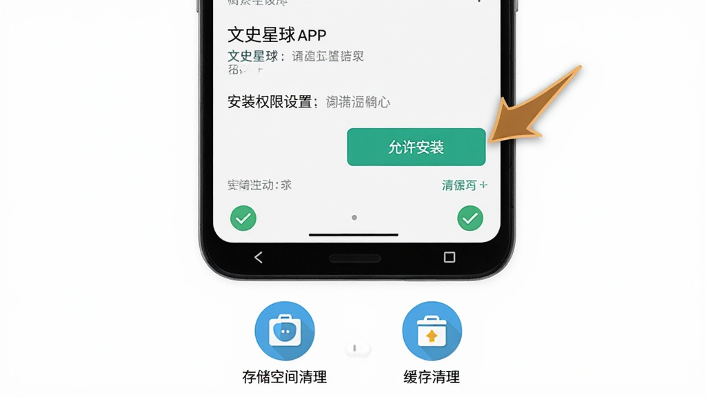һ����׿�ֻ���Ļ��ʾ����ʷ����APP�İ�װȨ�����ý��棬�Ա��м�ͷָ��������װ����ť���ֻ��·��д洢�ռ������ͻ���������ͼ�꣬���ֲ������½ṹ�����Ϊ��ƽ���Ƽ��磬ϸ�ڰ�������ѡ�������˵������ɫ�Թ���ʶ����������������ɾ����޶���Ԫ��