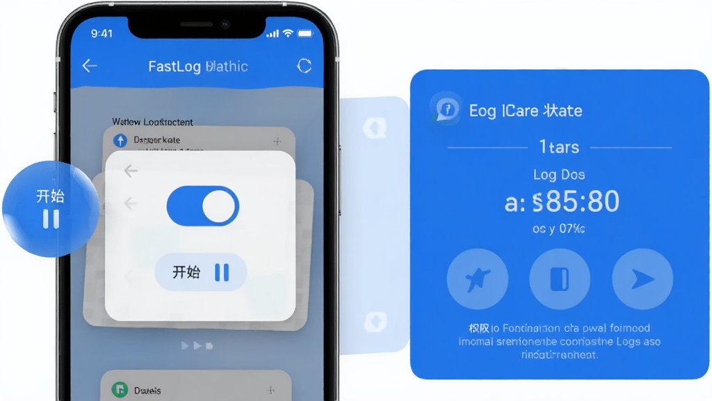 FastLog�ƶ���ʹ�ò������棬����Ϊ�ֻ���Ļ����Ļ����ʾ���������غ���־��¼״̬������Ϊ�������չ����壬�Ű�ֱ�ۣ����Ϊ�Ƽ�����ɫ��ϸ�ڰ�����ʼ��ͣ��ť����־������Ȩ����ʾ�����ʸ��壬�ɾ����޶���Ԫ��