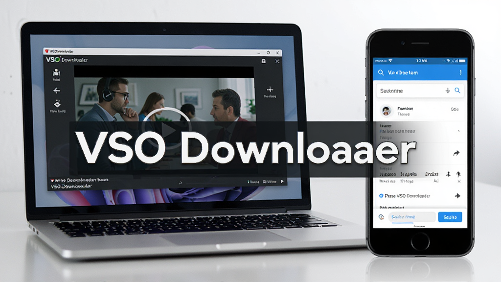 һ̨�ʼǱ�������Ļ����ʾ VSO Downloader ����������Ƶ���Ա���һ�������ֻ�չʾ�������棬�����м���