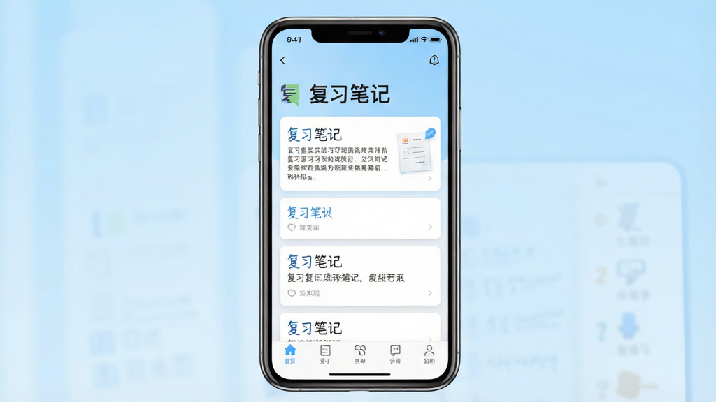 һ��չʾ��ϰ�ʼ�App��������ֻ�����ͼ�������������ֻ���Ļ����Ļ����ʾ��ϰ�ʼ�Ӧ����ҳ����������ϰ�ʼǡ��ĸ�����Ϊ���⣬ҳ�沼���еײ��������ͱʼǿ�Ƭ�б�������Ϊǳ��ɫ���䣬��������ˬ��Լ��ϸ�����������ʸɾ����޶���Ԫ��