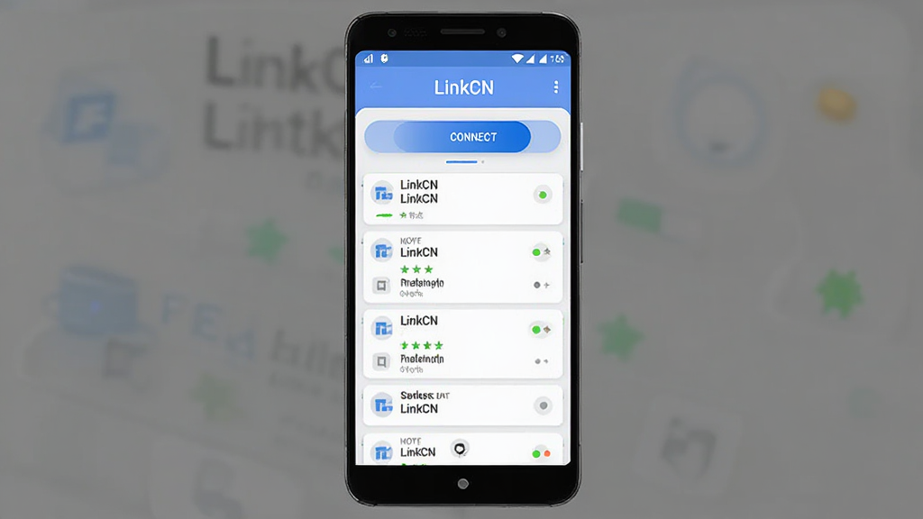 LinkCN ��׿��������չʾͼ������Ϊһ��������׿�ֻ�����Ļ������ʾ LinkCN Ӧ�ý��棬���涥���� 