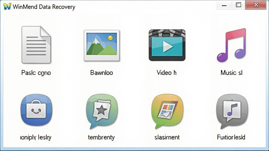 WinMend Data Recovery �ļ����ͻָ����棬��Ļ��ʾ�ĵ�����Ƭ����Ƶ�����ֵ�ͼ�����У���������