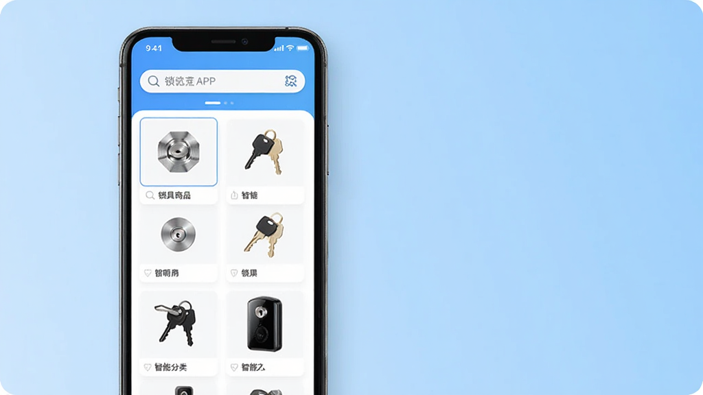 �������̳�APP��ҳ����չʾ����������Ϊһ�������ֻ�����Ļ����ʾ������Ʒ�����б����������������������Ű����룬����Ϊǳ��ɫ���䣬���Ϊ�ִ�����UI��ƣ�ϸ�ڰ�����о��Կ�ס�����������Ʒ����ͼ�����ʸ��壬�ɾ����࣬�޶���Ԫ��