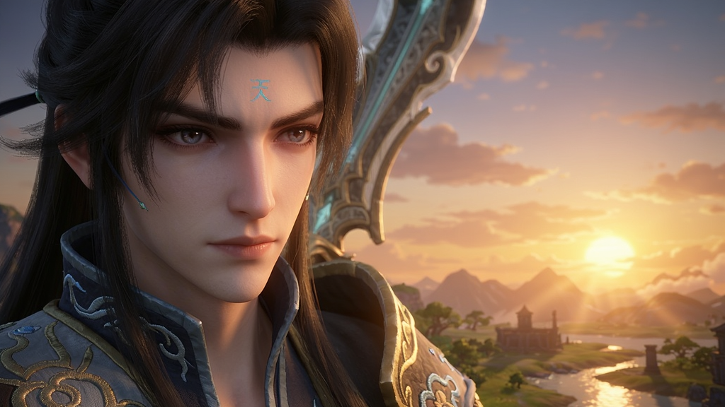 ����Ϊ������Ϸ�еĽ�ɫ��д��羰�ںϻ��棬���ֲ��öԽǹ�ͼ����ɫλ��һ�࣬��һ��չʾ��Ϸ�ڵ��ճ������侰ɫ���Ű��Ϲ�ӰЧ��ͻ�������Ϊ��Ӱ��CG��Ⱦ��ϸ�ڰ�����ɫ�沿���顢�����ϵĴ�����·������е�ϼ�⣬���ʸ��壬�ɾ����޶���Ԫ�ء�
