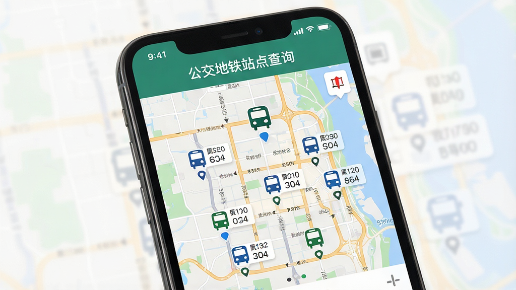 һ��չʾ��������վ���ѯAPP����վ���Ƽ������ͼƬ�������������ֻ���Ļ����Ļ����ʾ����������վ���ѯ�����ֱ��⣬�����ǳ��е�ͼ����ͼ�ϱ�ע�������վ��ͼ��;�����ֵ�����Ϊ��ͼ������UI��ƣ�ϸ�����������ʸɾ����޶���Ԫ��