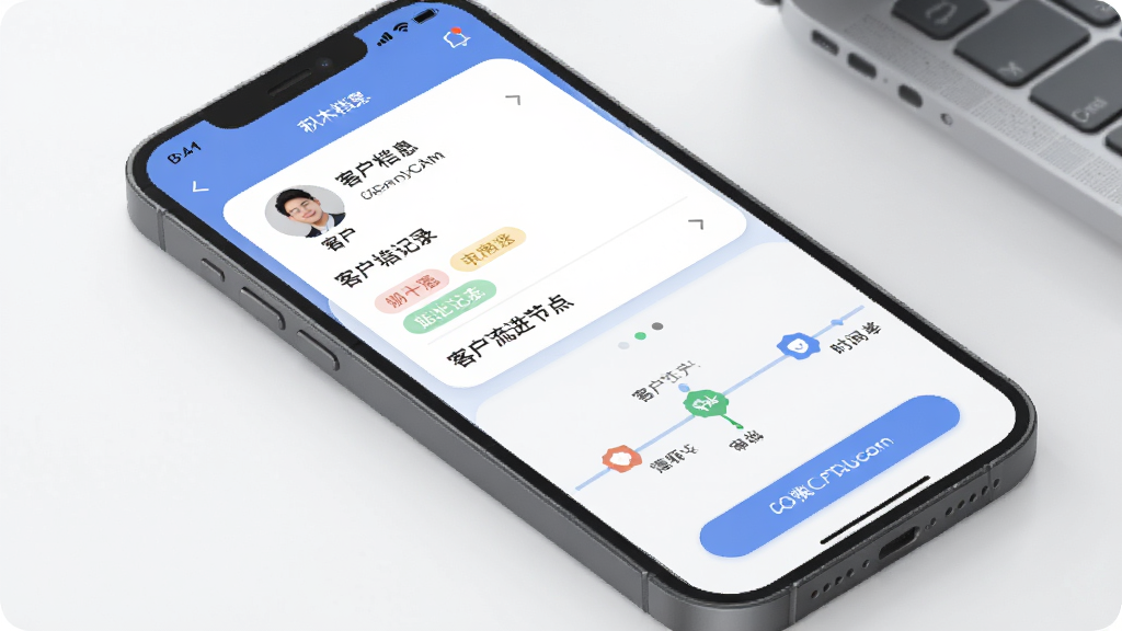 ��ľ��CRM��OA�ںϳ���ͼ�������������ֻ���ͬʱչʾ�ͻ�������Ƭ���������̽ڵ㣬�������·������Ϸ�Ϊ�ͻ���Ϣ�������¼���·�Ϊ������תʱ���ᣬ�Ű����������Ϊ���Բ������磬ϸ�ڰ����ͻ�ͷ�񡢱�ǩ������״̬�����������ť����������������ɾ����޶���Ԫ��