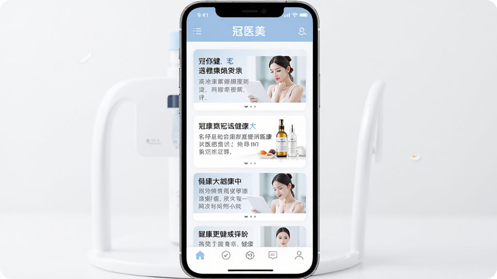 ����չʾ����ҽ������Ѷ������棬�ֻ���Ļ����ʾ����������Ѷ��Ƭ����Ƭ���б��������ͼ������ײ��е�����������ɫ��Ϊ��ɫ�뵭��ɫ���ֻ�ֱ�����ã��������ɾ���������ͣ�����ϸ�壬�޶���Ԫ��