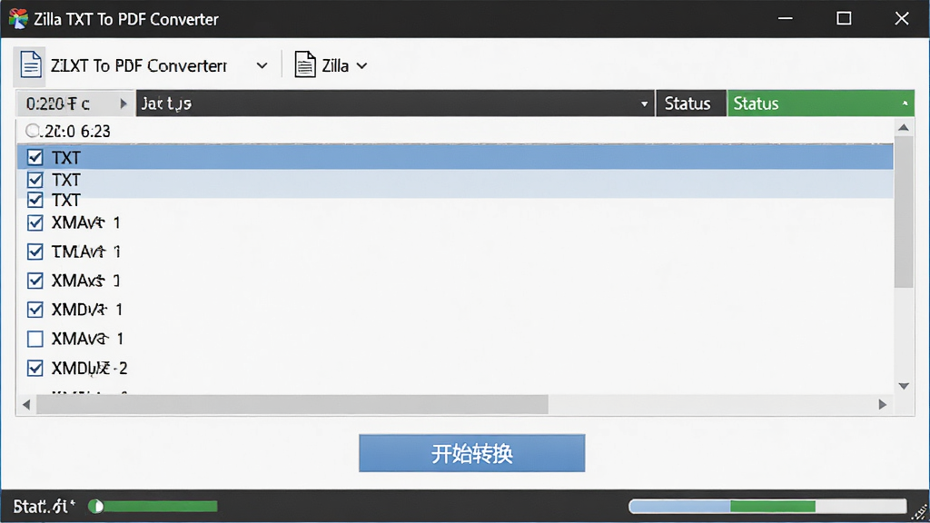 һ��չʾZilla TXT To PDF Converter����ת�����ܵ�ͼƬ��������������������һ���ļ��б����б��а������TXT�ļ���ÿ���ļ�ǰ���и�ѡ���·���һ��