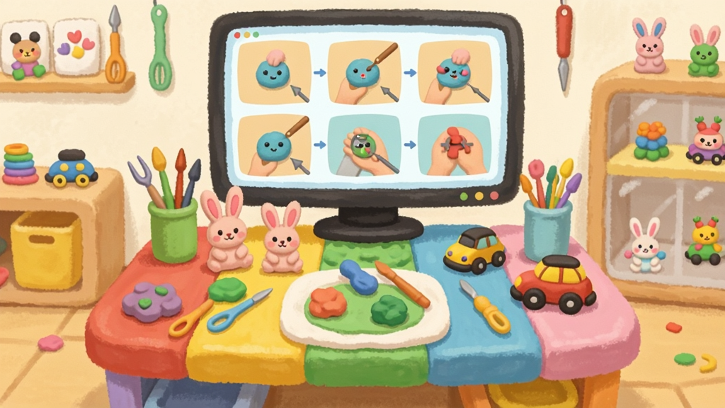 һ��չʾ�߲���԰�����ֹ����õĲ廭������������һ����ͨ���Ĳ�ɫ����̨��̨���ϰڷ���������ɫ�Ĳ�����Ѿ���õ�С���ӡ�С��������Ʒ������̨����һ���ѧ��Ļ����Ļ����ʾ�ŷֲ���Ĳ���̳̣���������ɢ���Ų��๤�ߺ���ɵ���Ʒչʾ�ܣ�����Ϊǰ������̨�ӱ�����ѧ���Ĳ�νṹ�����Ϊ��ů�ֻ�磬ɫ����ͷḻ��ϸ����������������������ɾ�